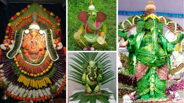 Ganesha idol made up of vegetables