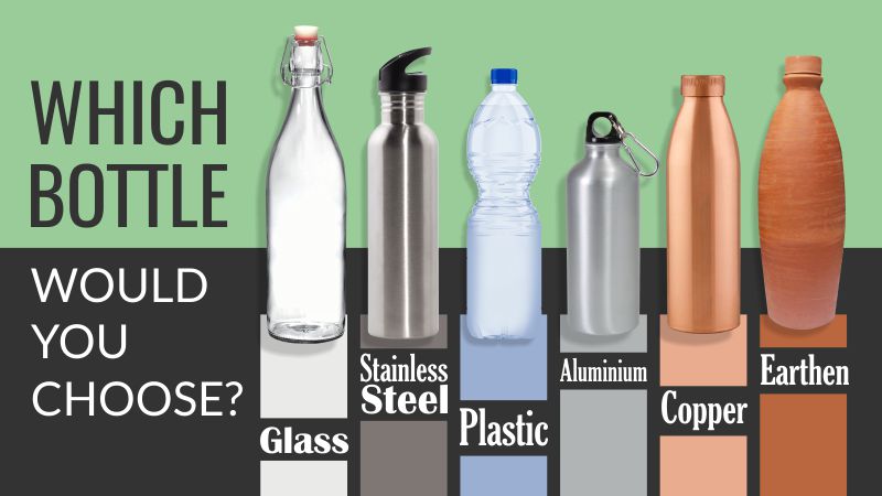 Infographic-Comparison between stainless steel, glass, plastic, aluminium, earthen and copper water bottle | Vicharoo