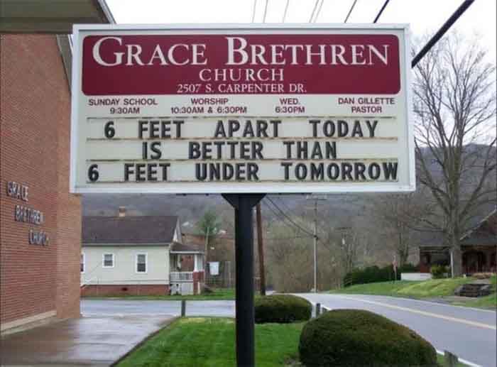 Even the churches are putting creative quarantine signs