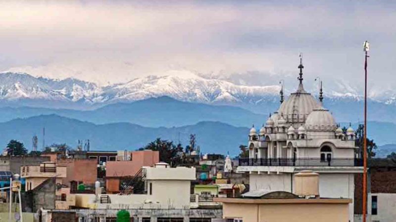 Himachal Pradesh’s Dhauladhar mountain range can be seen from Jalandhar since pollution has reduced in Punjab, India.