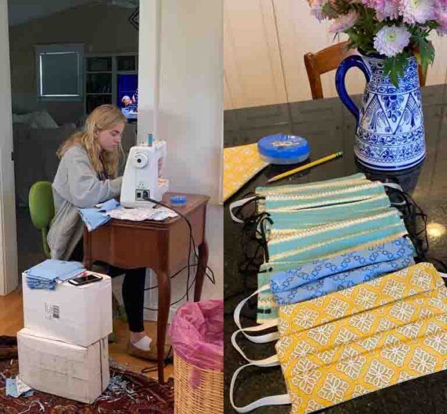 Young lady making corona masks for the hospitals